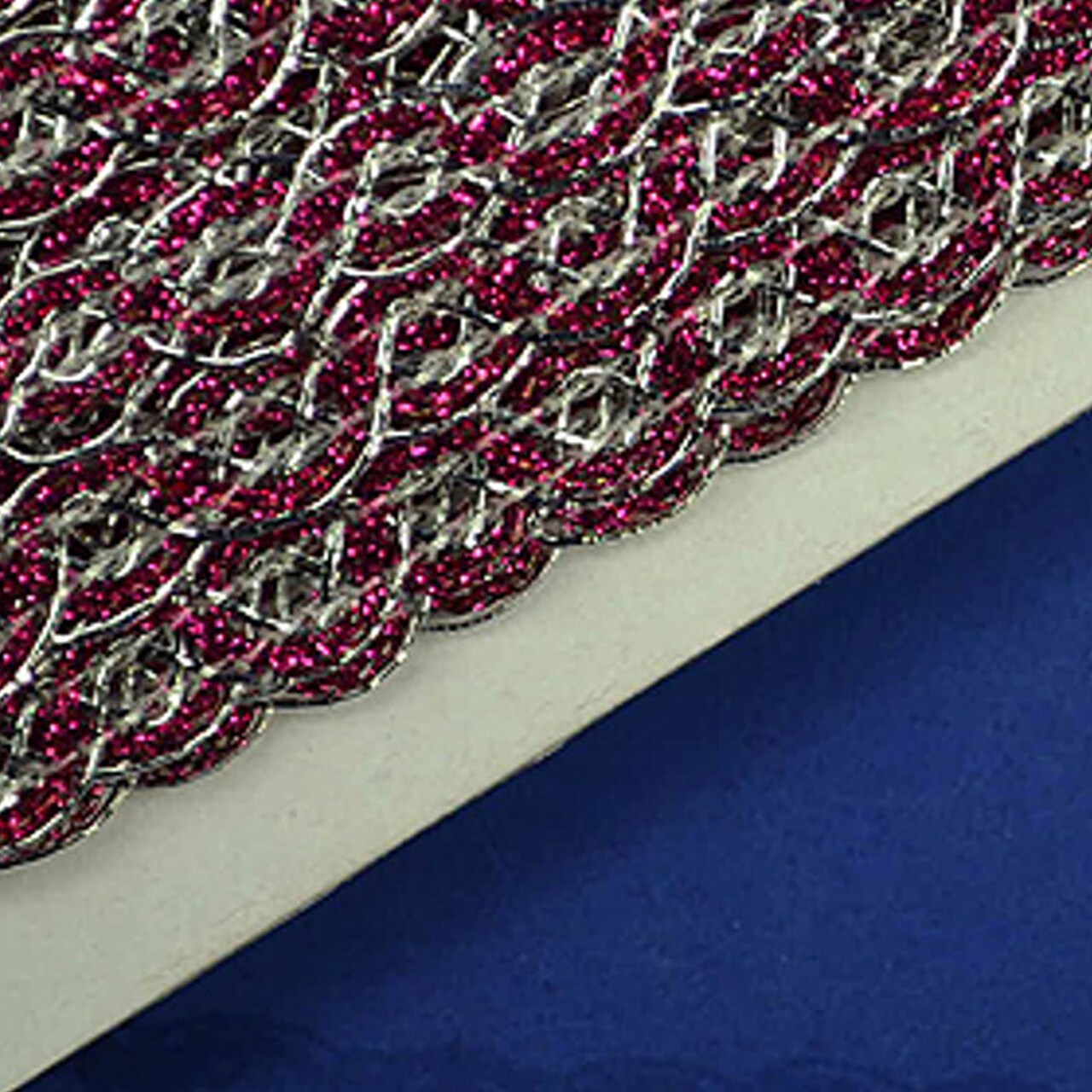 3/8" x 15 Yards Fuchsia with Silver Trim 5 Packs Metallic Chain Braid Trim
